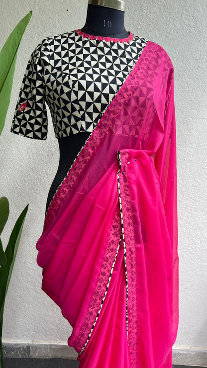 Pink soft organza saree with hand work blouse