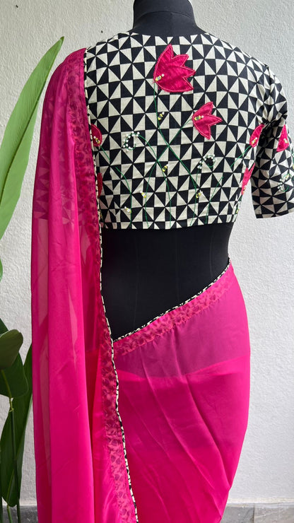 Pink soft organza saree with hand work blouse