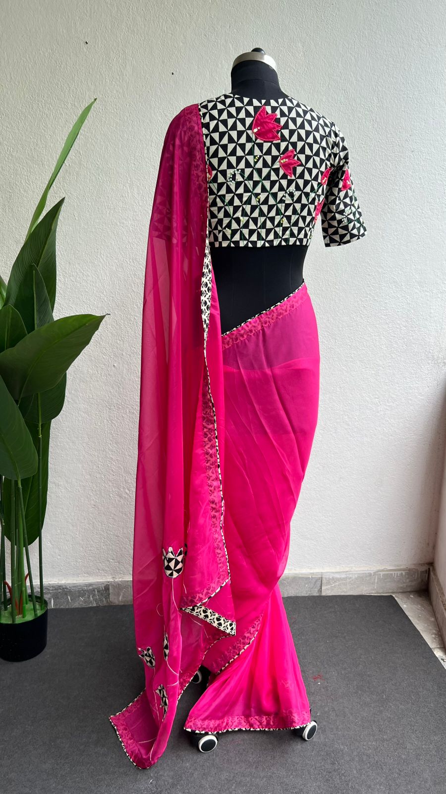 Pink soft organza saree with hand work blouse