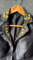 Black silk collar hand worked blouse