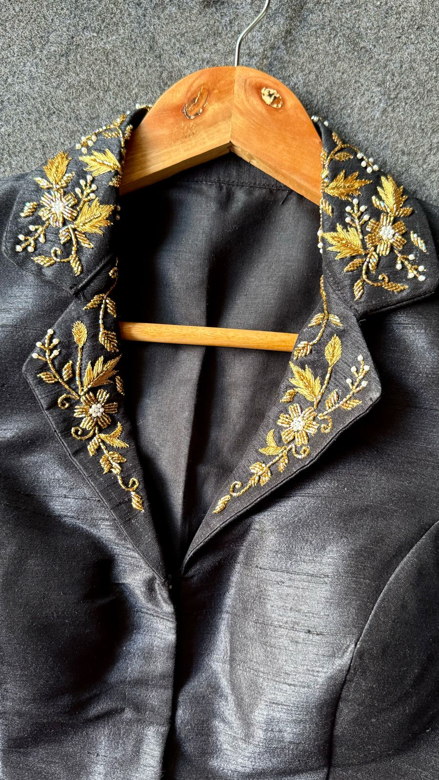 Black silk collar hand worked blouse