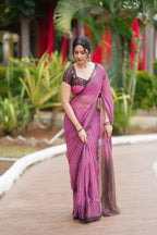 Pink viscose jute saree with hand work blouse