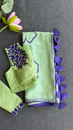 Pista green silk embroidery blouse (only blouse)