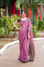 Pink viscose jute saree with hand work blouse