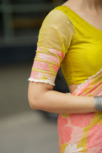 Lime yellow silk & netted hand work blouse (only blouse)