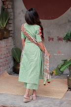 Green cotton 3 piece salwar set