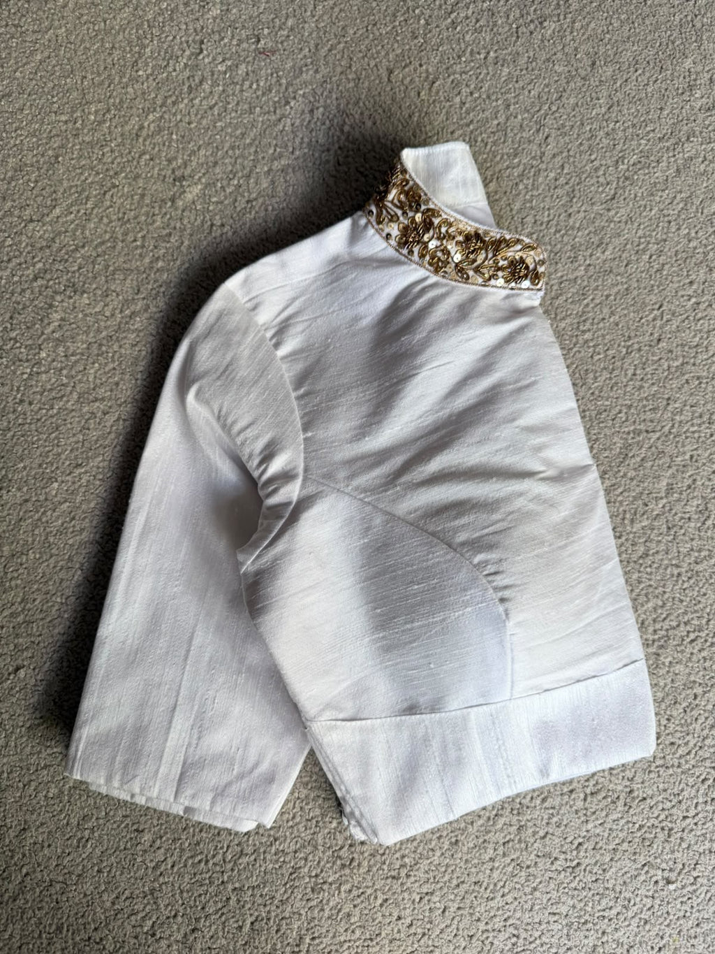 White silk collar hand work blouse
