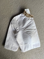 White silk collar hand work blouse