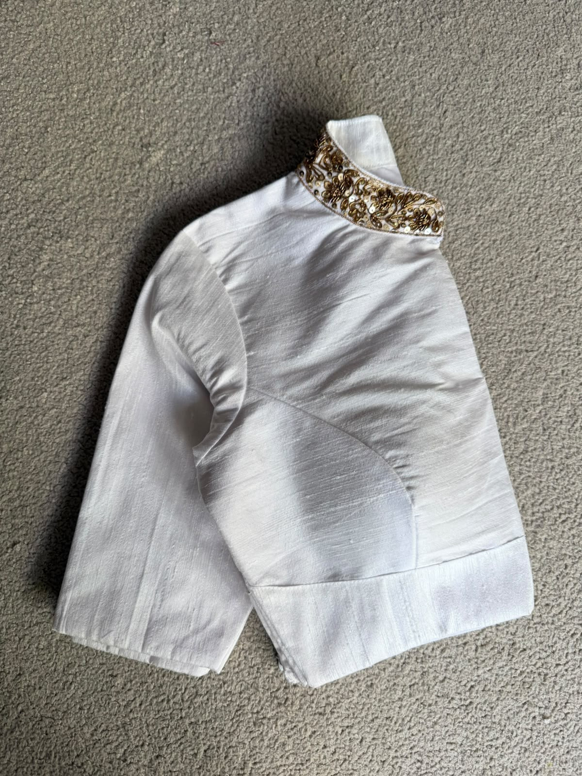 White silk collar hand work blouse