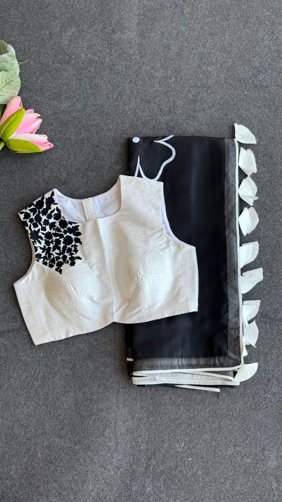 White silk shoulder hand embroidery blouse (only blouse)
