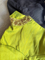 Lime green silk collar hand work blouse