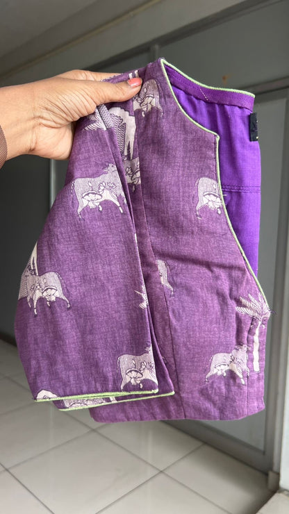 Parrot kota saree with lavender cotton blouse