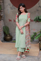 Green cotton 3 piece salwar set