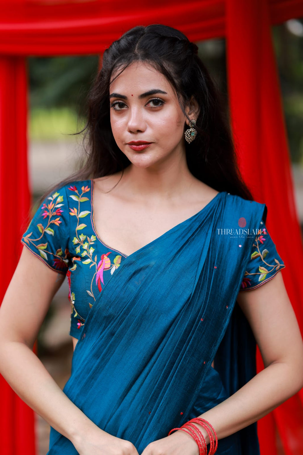 Deep blue marble saree with handwork blouse