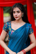 Deep blue marble saree with handwork blouse
