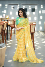 Green tissue floral hand work blouse (only blouse)