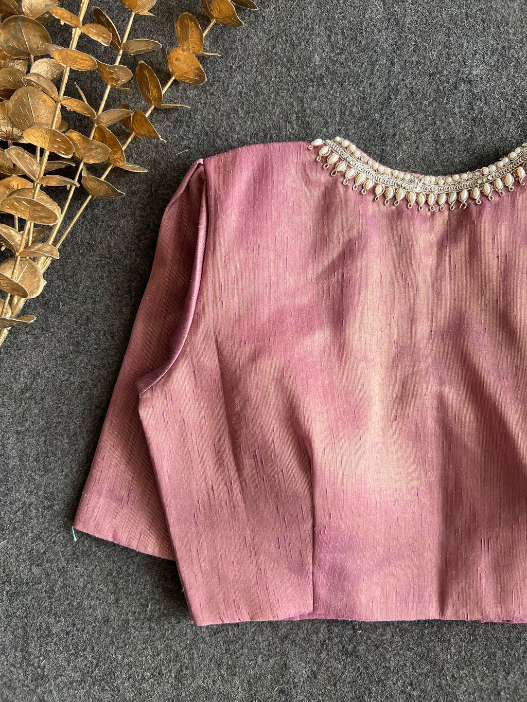 Light pink tissue pearl worked blouse