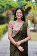 Bottle green Marble Saree with Handwork Blouse