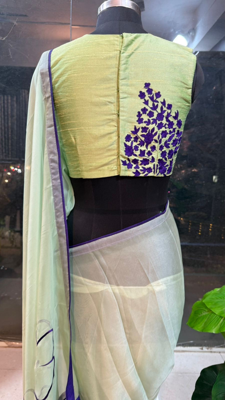 Pista green soft organza saree with embroidery blouse