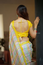 Multi viscose jute saree with hand work blouse