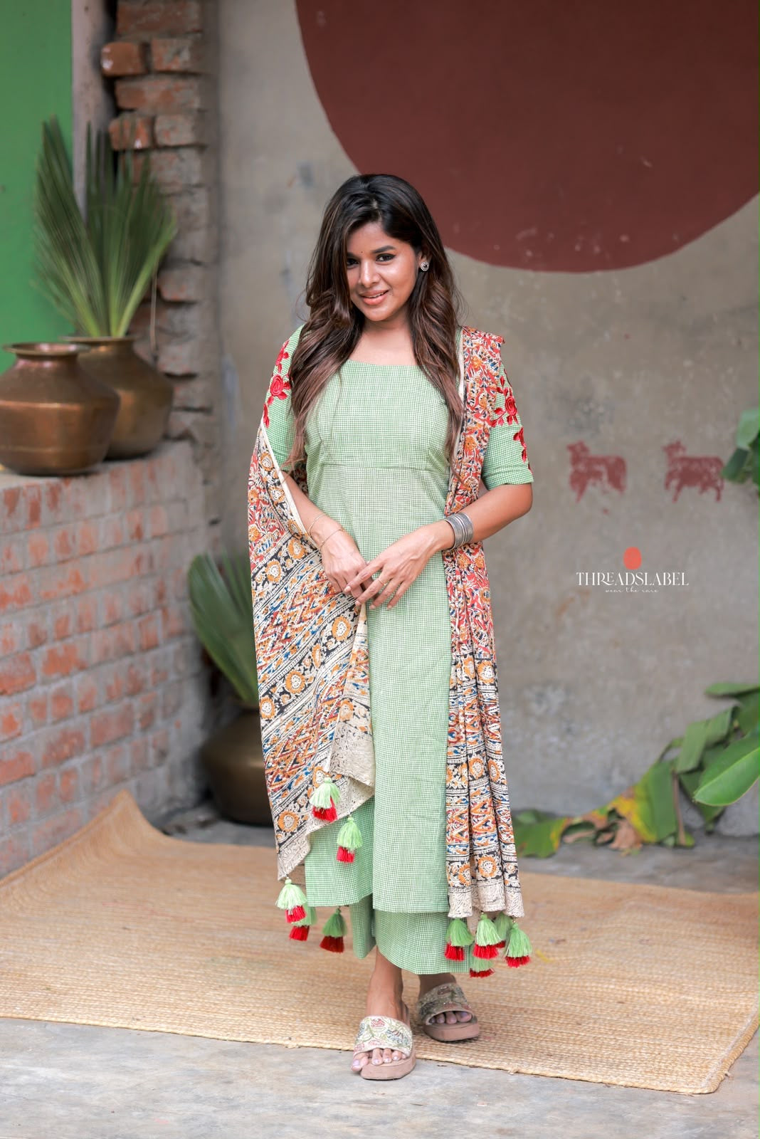 Green cotton 3 piece salwar set