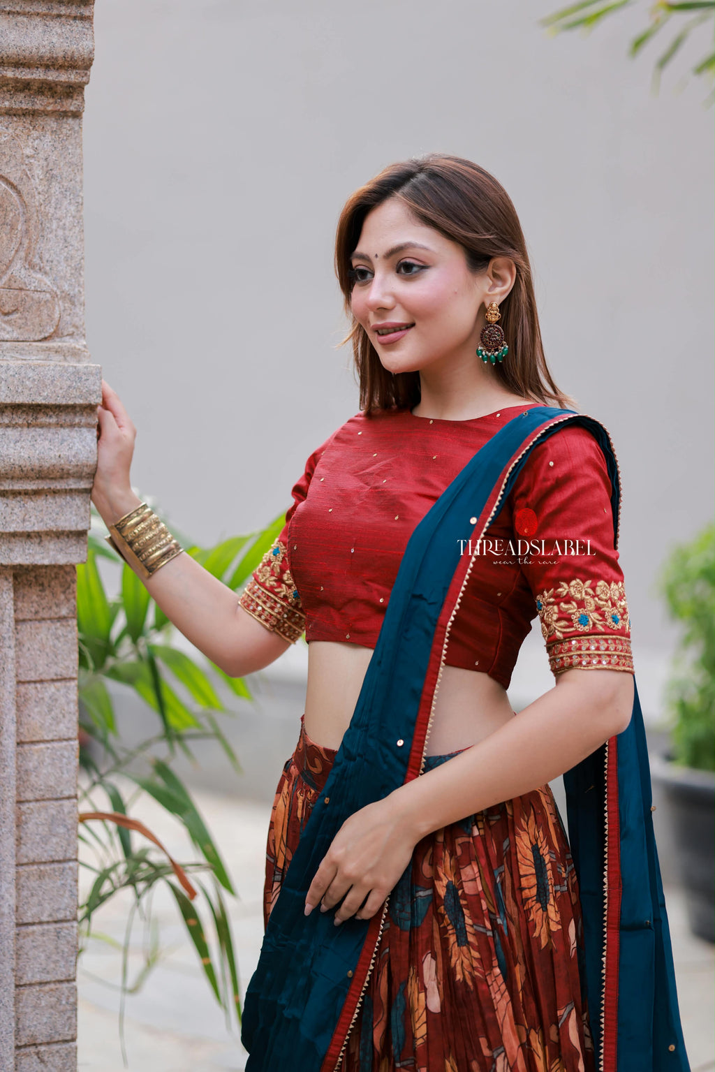 Maroon kalamkari handwork lehenga