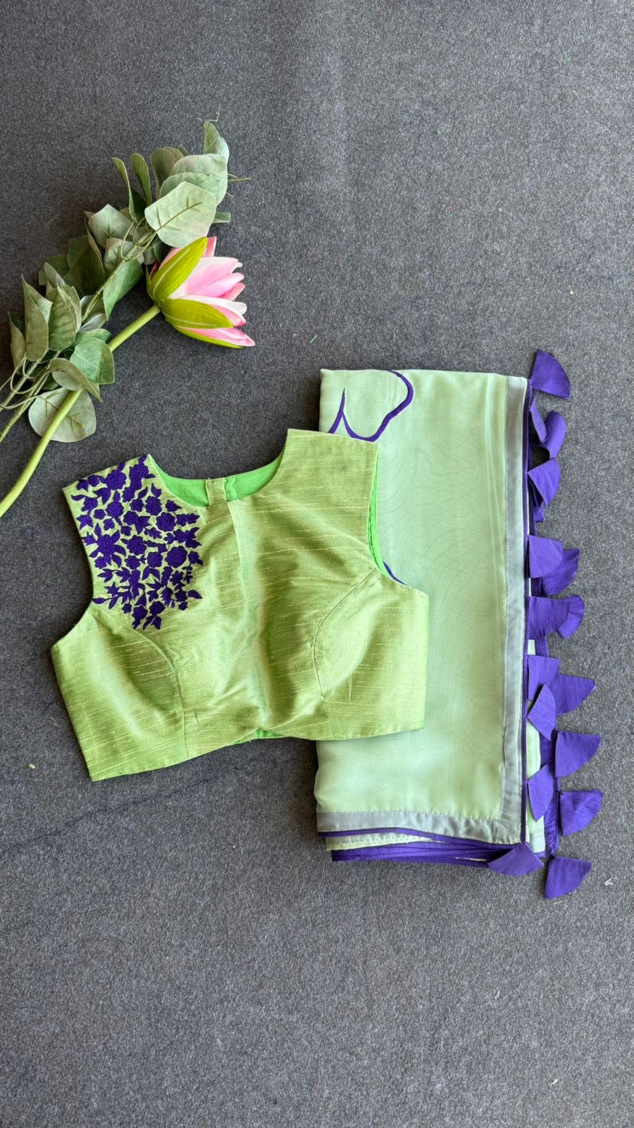 Pista green silk embroidery blouse (only blouse)