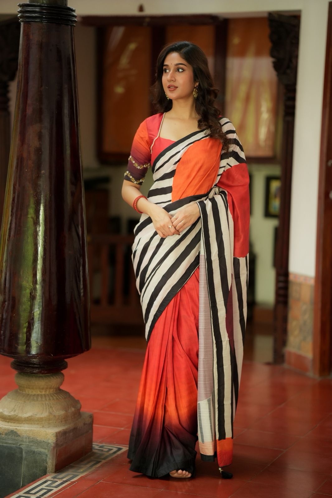 Black & white stripped kossa designer saree