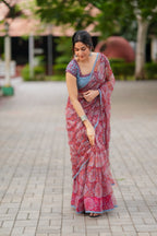 Maroon cotton kota saree with hand work blouse