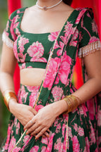 Green floral georgette handwork lehenga