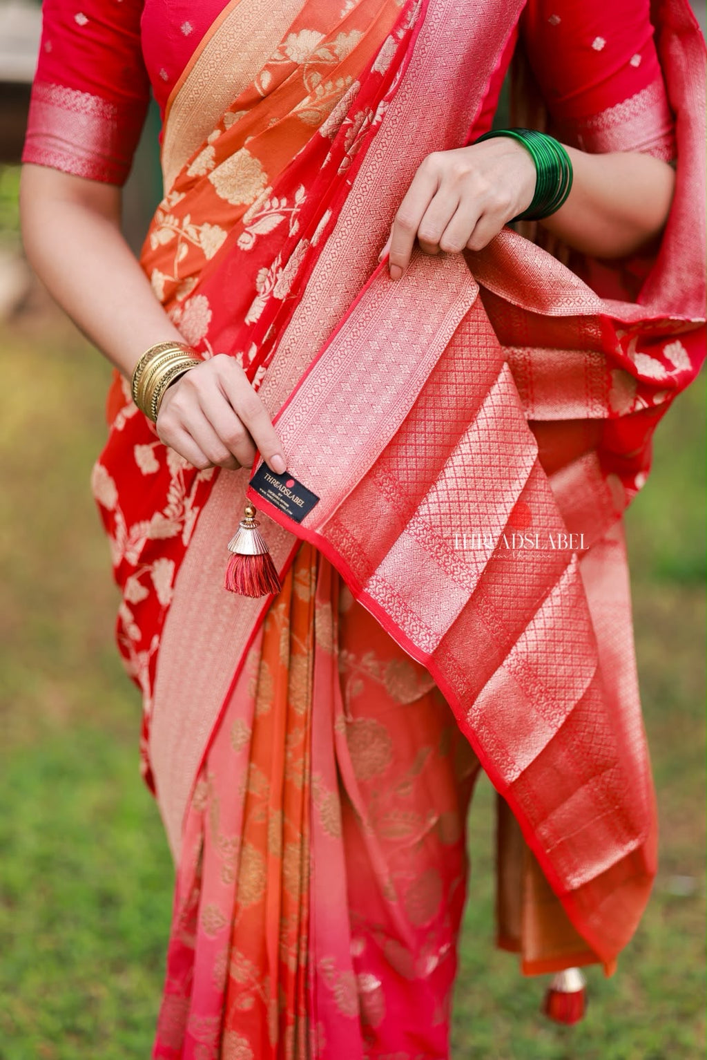 Multi banarasi georgette saree with hand work blouse