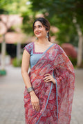 Maroon cotton kota saree with hand work blouse