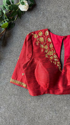 Maroon silk shoulder hand worked blouse