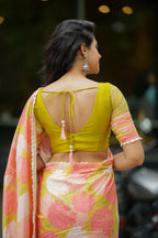 Lime yellow silk & netted hand work blouse (only blouse)