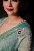 Sea blue tissue hand made saree & blouse