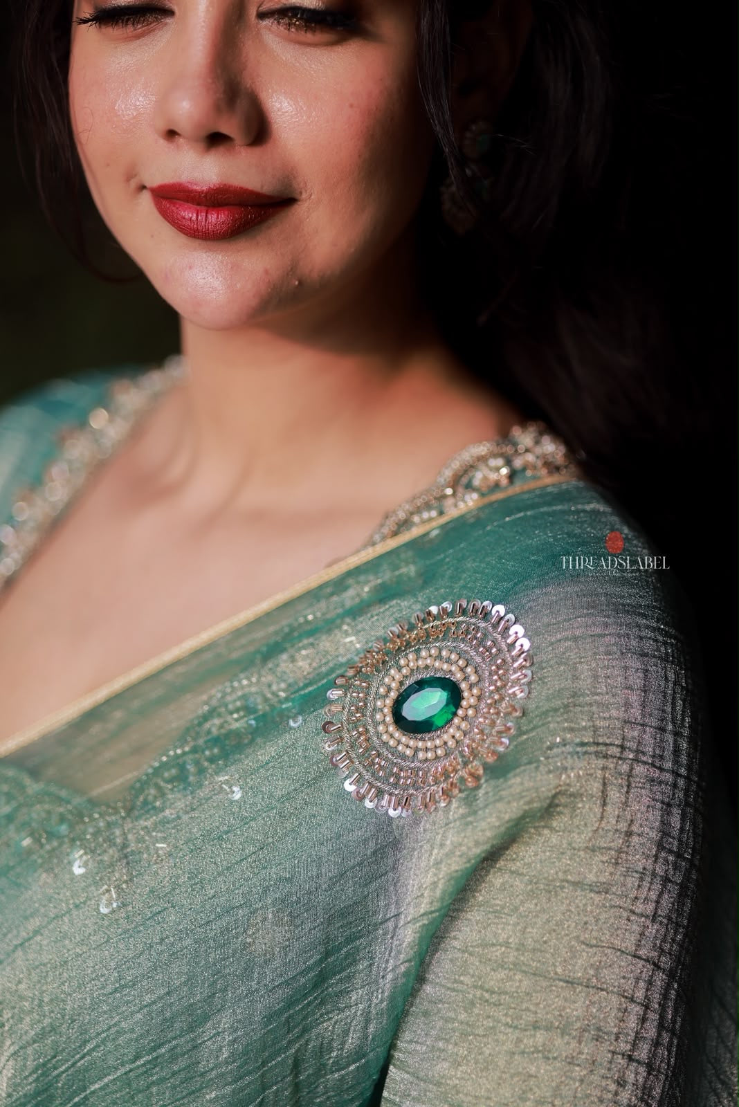 Sea blue tissue hand made saree & blouse