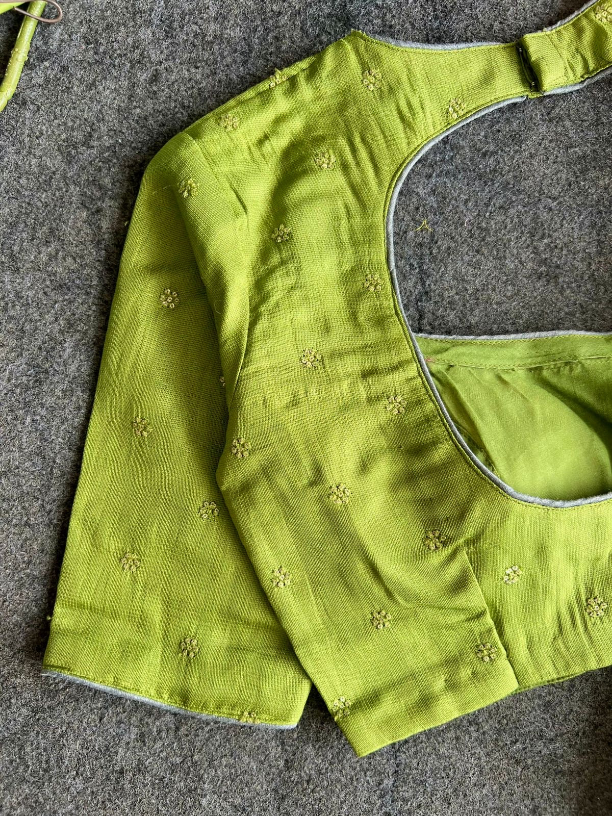 Green soft jute embroidered blouse (only blouse