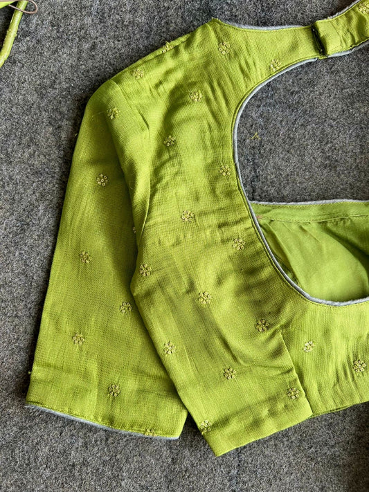 Green soft jute embroidered blouse (only blouse