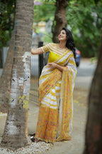 Fenugreek organza saree with hand work blouse