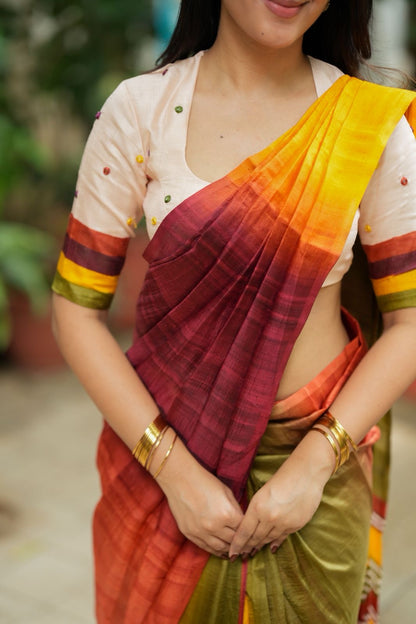 Multi pure tussar silk saree