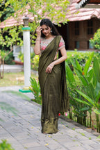 Bottle green Marble Saree with Handwork Blouse