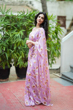 Lavender georgette saree with silk hand work blouse