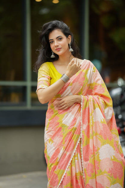 Lime yellow silk & netted hand work blouse (only blouse)