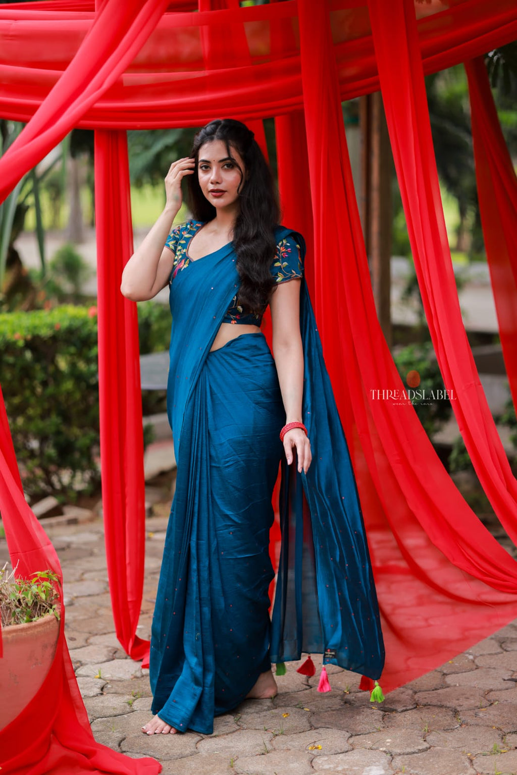 Deep blue marble saree with handwork blouse