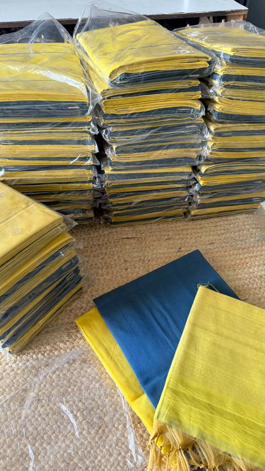 Yellow & blue chanderi 3 piece kurti