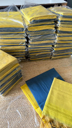 Yellow & blue chanderi 3 piece kurti