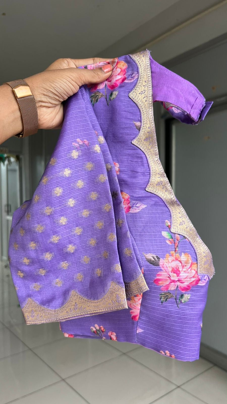 Lavender kota floral saree with blouse