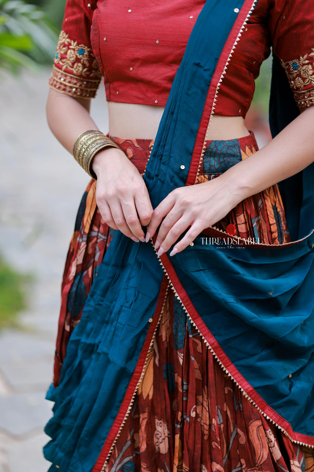 Maroon kalamkari handwork lehenga