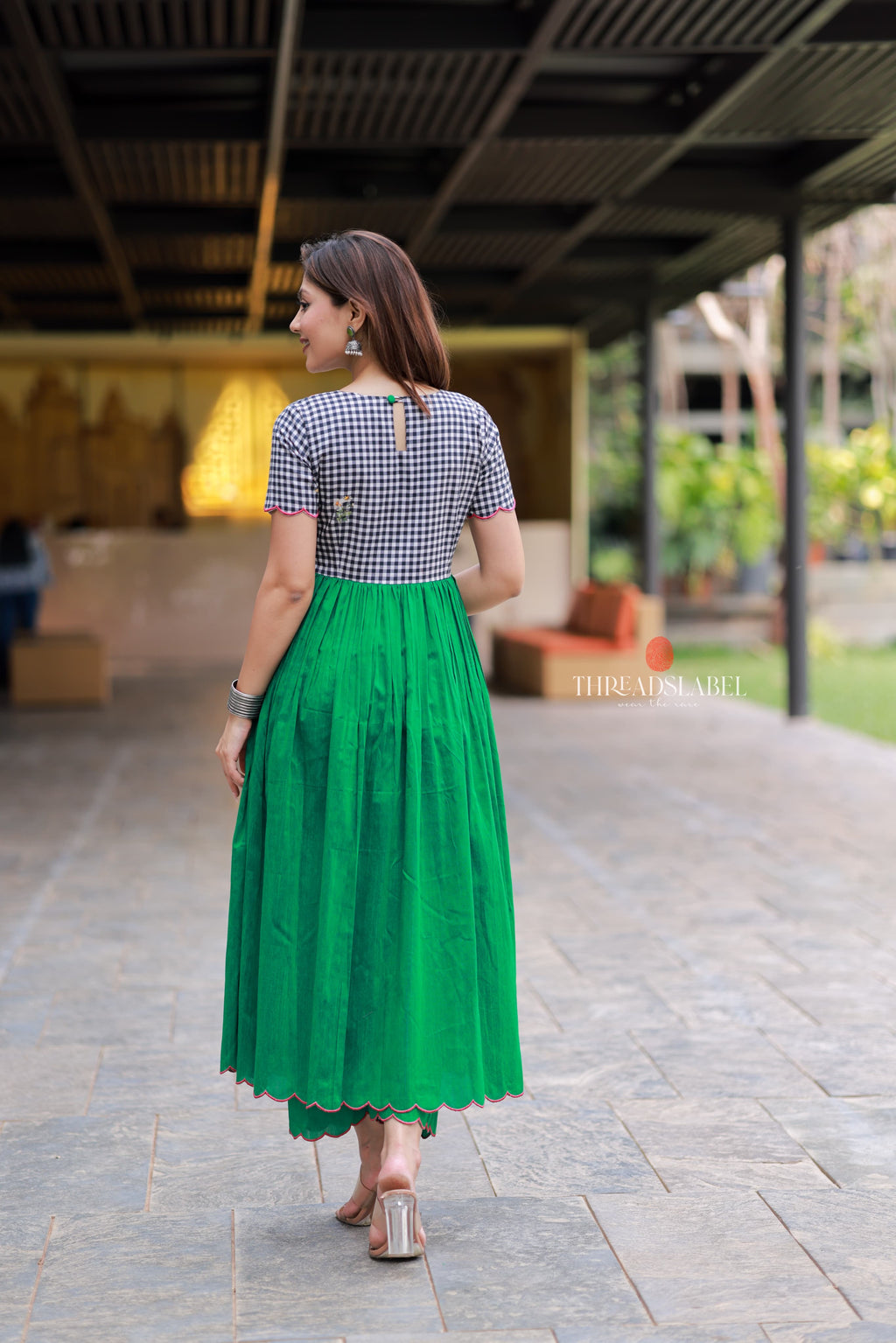 Grey green anarkali kurti set