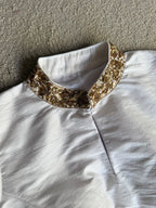 White silk collar hand work blouse